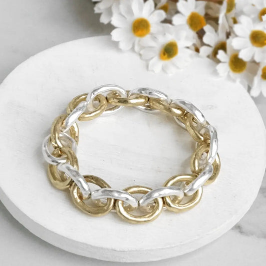 Chunky Two-Tone Chain Bracelet in Worn Silver & Gold