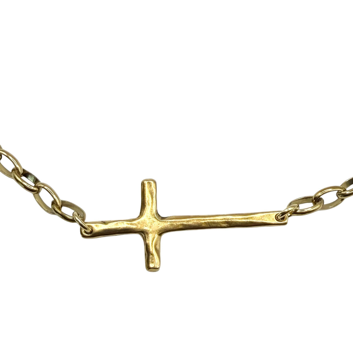 Sideways Cross Religious Mixed Metal Gold with Silver Cross Necklace