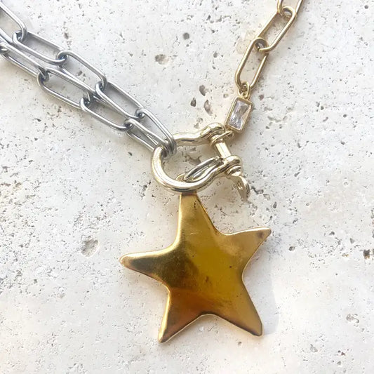 Two-tone Shackle Necklace with Gold Star Pendant